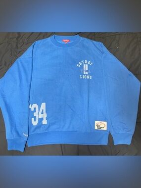 NFL Mitchell & Ness Detroit Lions Blue ‘34 Throwback Sweatshirt Medium NWOT